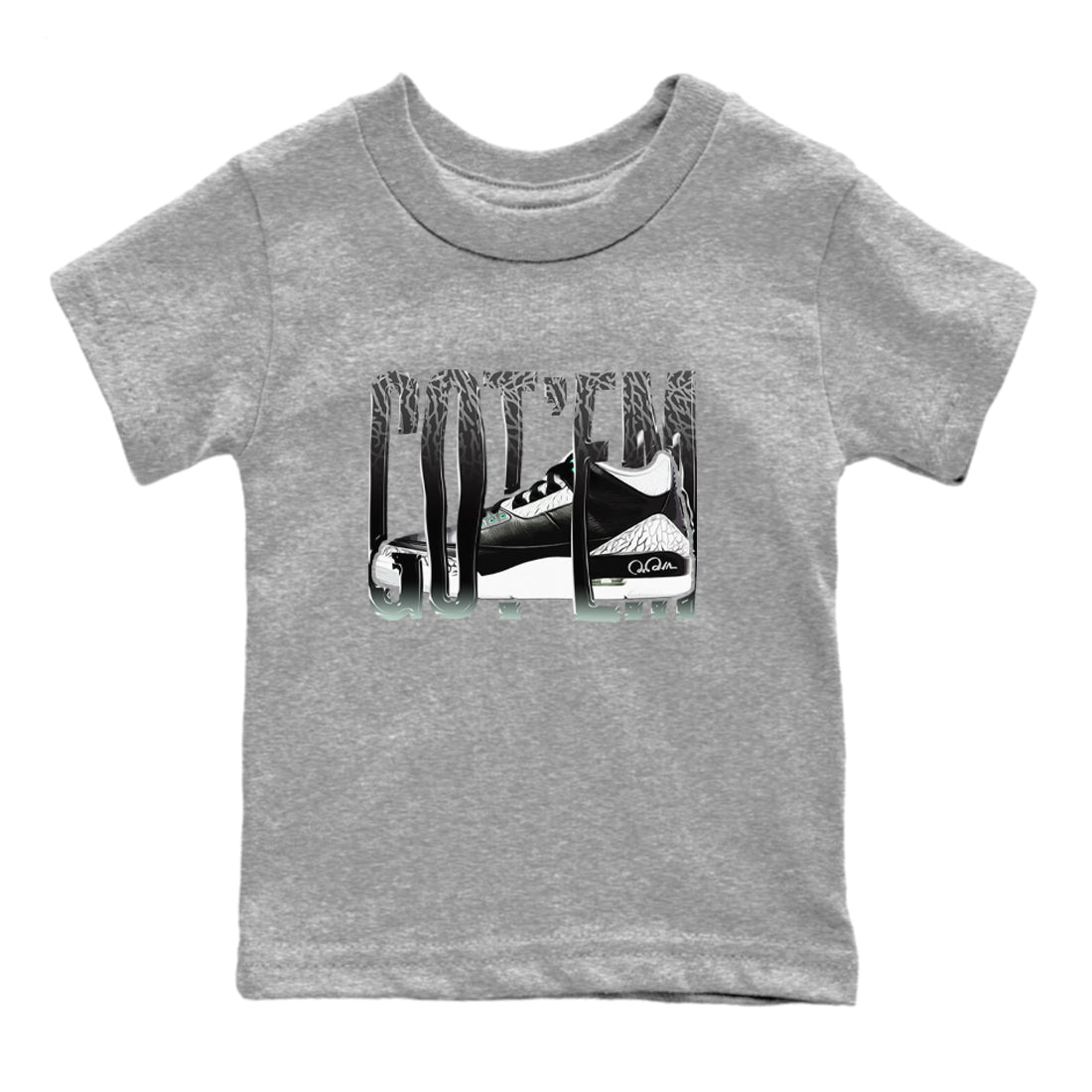 3s Green Glow shirt to match jordans Wiggling Gotem sneaker tees Air Jordan 3 Green Glow SNRT sneaker release tees baby toddler Heather Grey 2 cotton Shirt