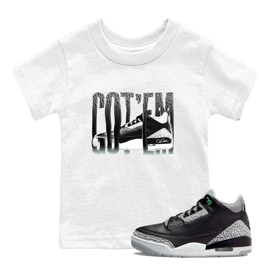 3s Green Glow shirt to match jordans Wiggling Gotem sneaker tees Air Jordan 3 Green Glow SNRT sneaker release tees baby toddler White 1 cotton Shirt