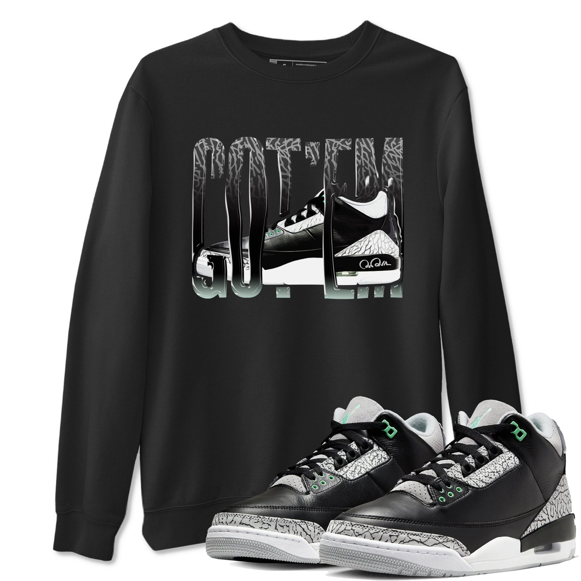 3s Green Glow shirt to match jordans Wiggling Gotem sneaker tees Air Jordan 3 Green Glow SNRT Sneaker Release Tees unisex cotton Black 1 crew neck shirt
