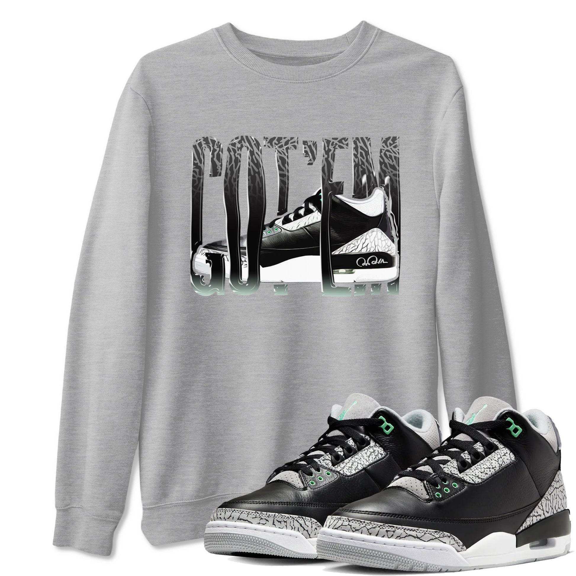 3s Green Glow shirt to match jordans Wiggling Gotem sneaker tees Air Jordan 3 Green Glow SNRT Sneaker Release Tees unisex cotton Heather Grey 1 crew neck shirt