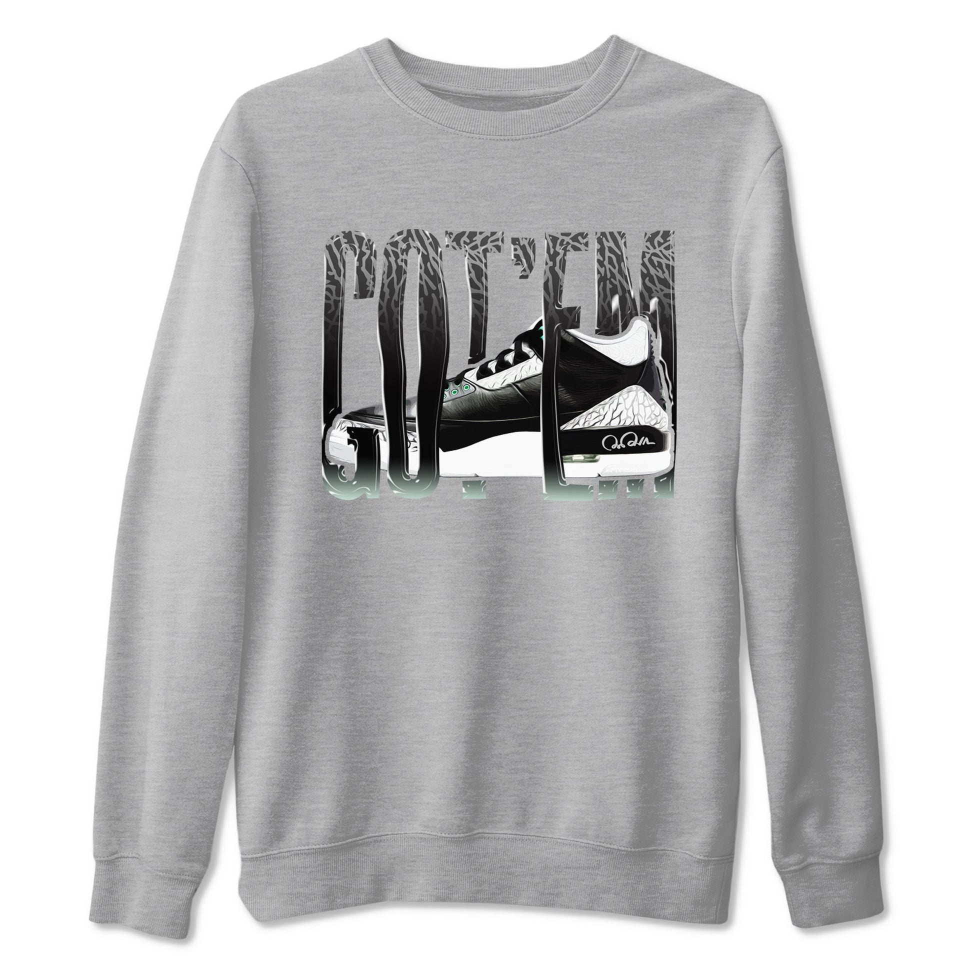 3s Green Glow shirt to match jordans Wiggling Gotem sneaker tees Air Jordan 3 Green Glow SNRT Sneaker Release Tees unisex cotton Heather Grey 2 crew neck shirt