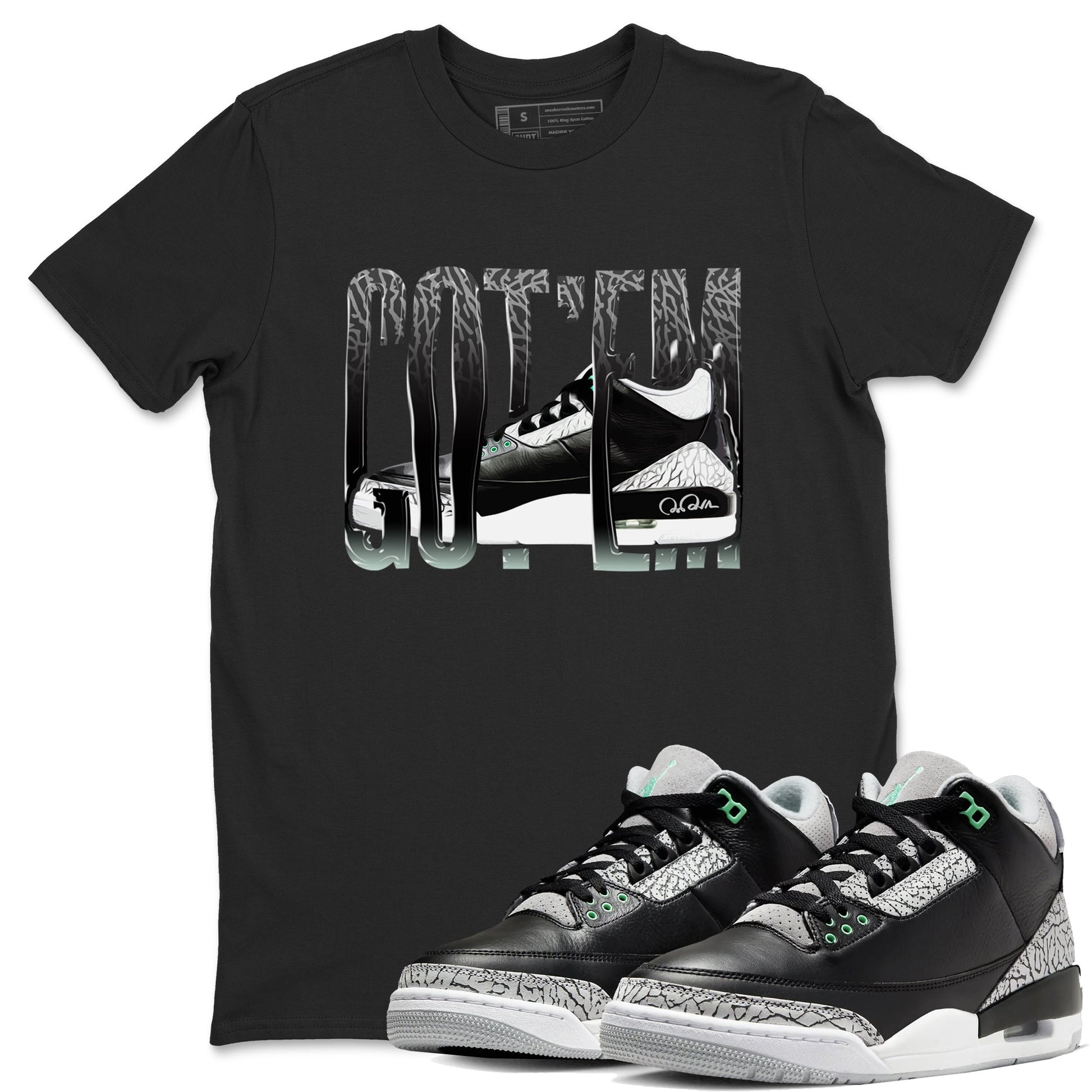 3s Green Glow shirt to match jordans Wiggling Gotem sneaker tees Air Jordan 3 Green Glow SNRT Sneaker Release Tees unisex cotton Black 1 crew neck shirt