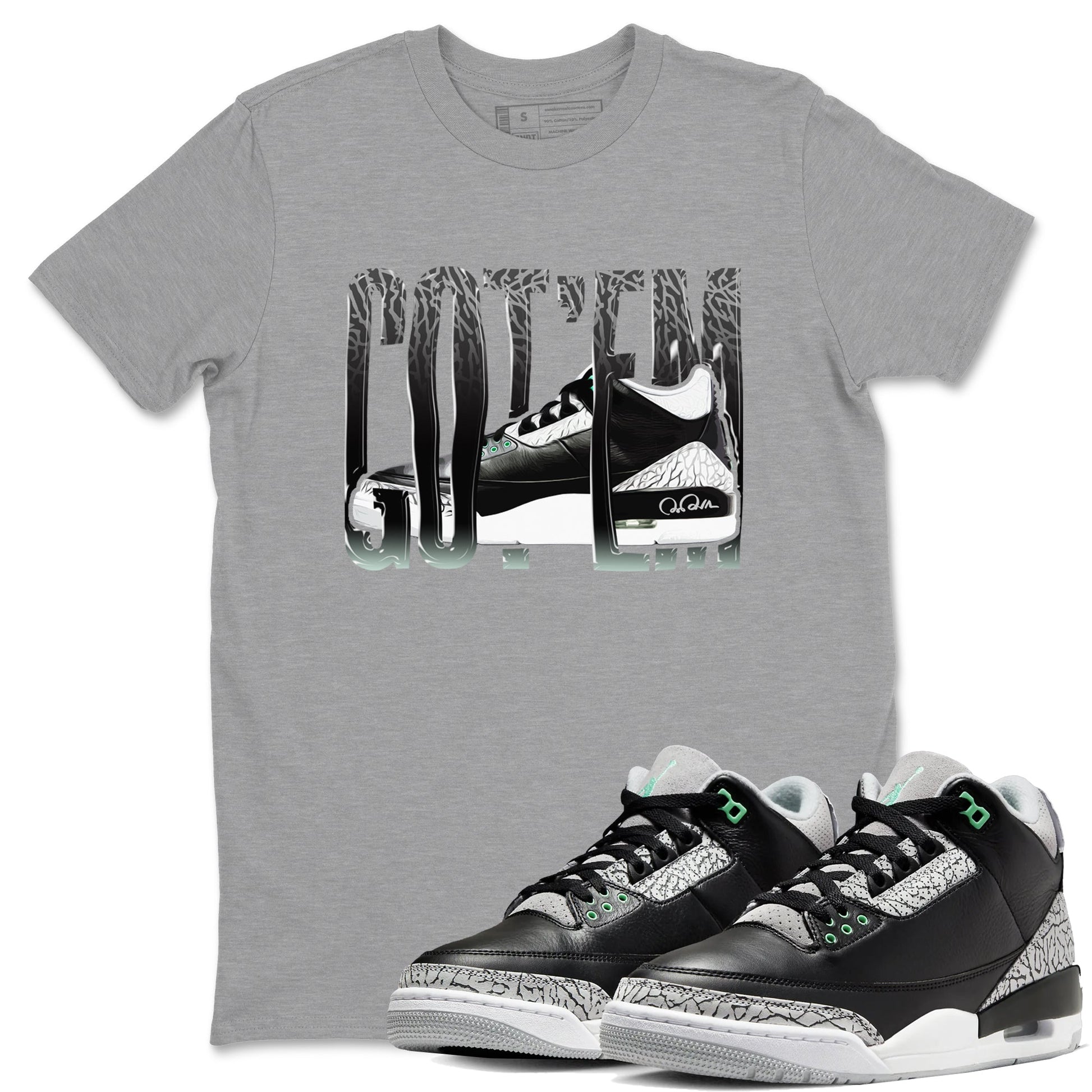 3s Green Glow shirt to match jordans Wiggling Gotem sneaker tees Air Jordan 3 Green Glow SNRT Sneaker Release Tees unisex cotton Heather Grey 1 crew neck shirt