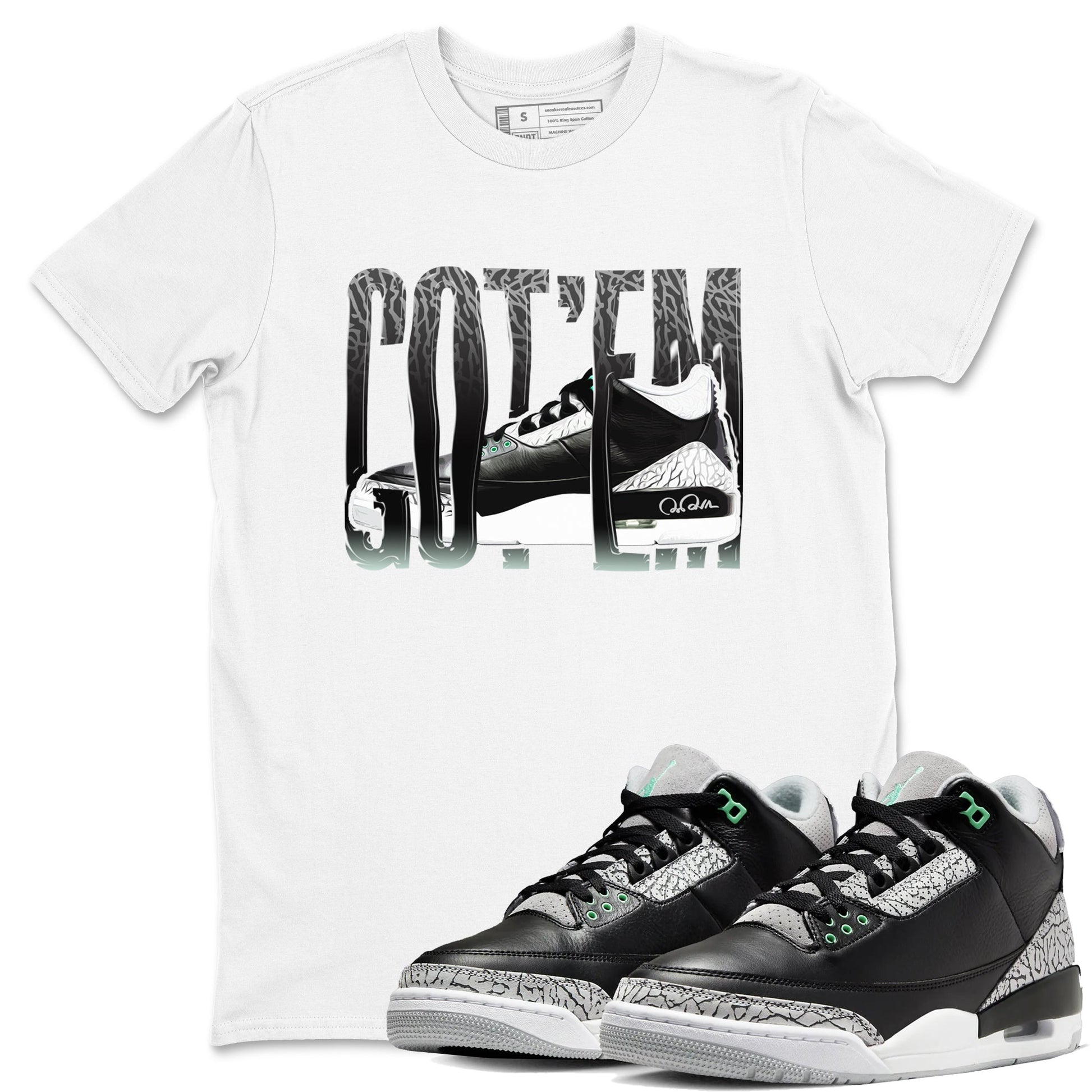 3s Green Glow shirt to match jordans Wiggling Gotem sneaker tees Air Jordan 3 Green Glow SNRT Sneaker Release Tees unisex cotton White 1 crew neck shirt