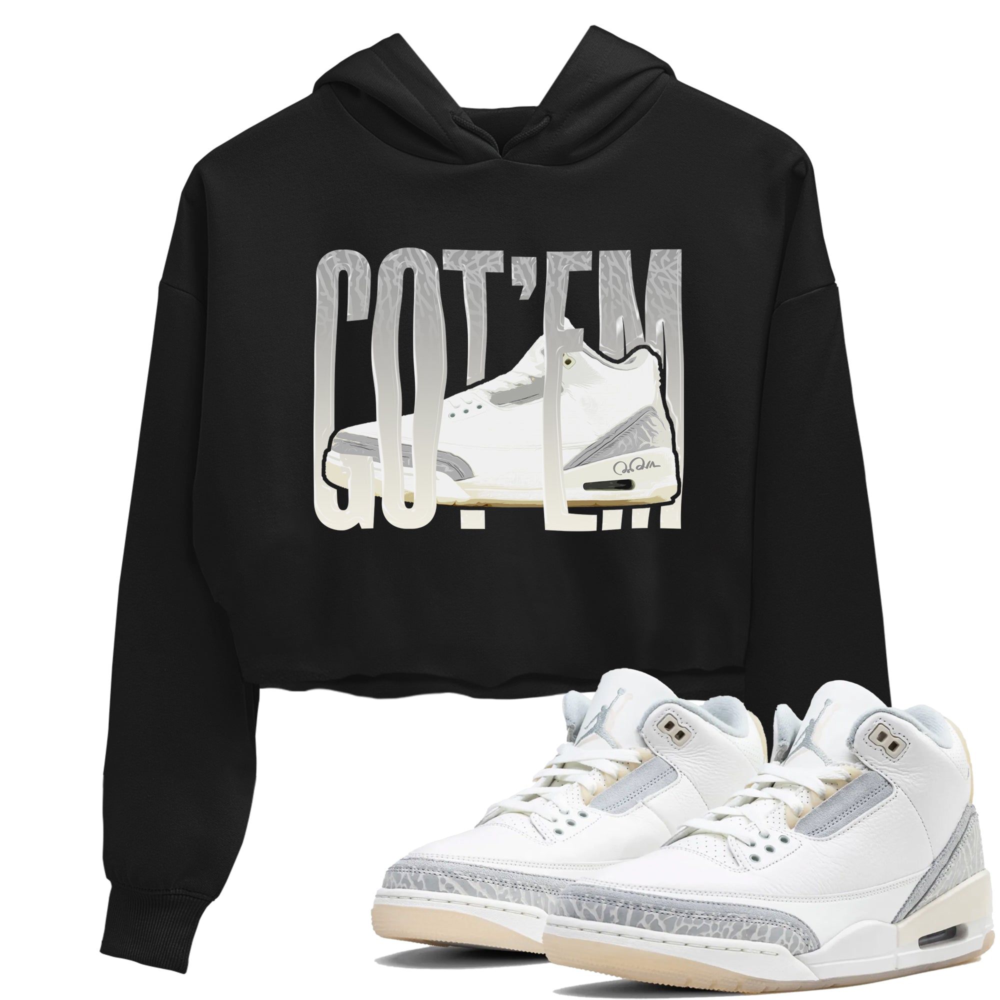 3s Ivory shirt to match jordans Wiggling Gotem sneaker tees Air Jordan 3 Ivory SNRT Sneaker Release Tees Black 1 crop length shirt