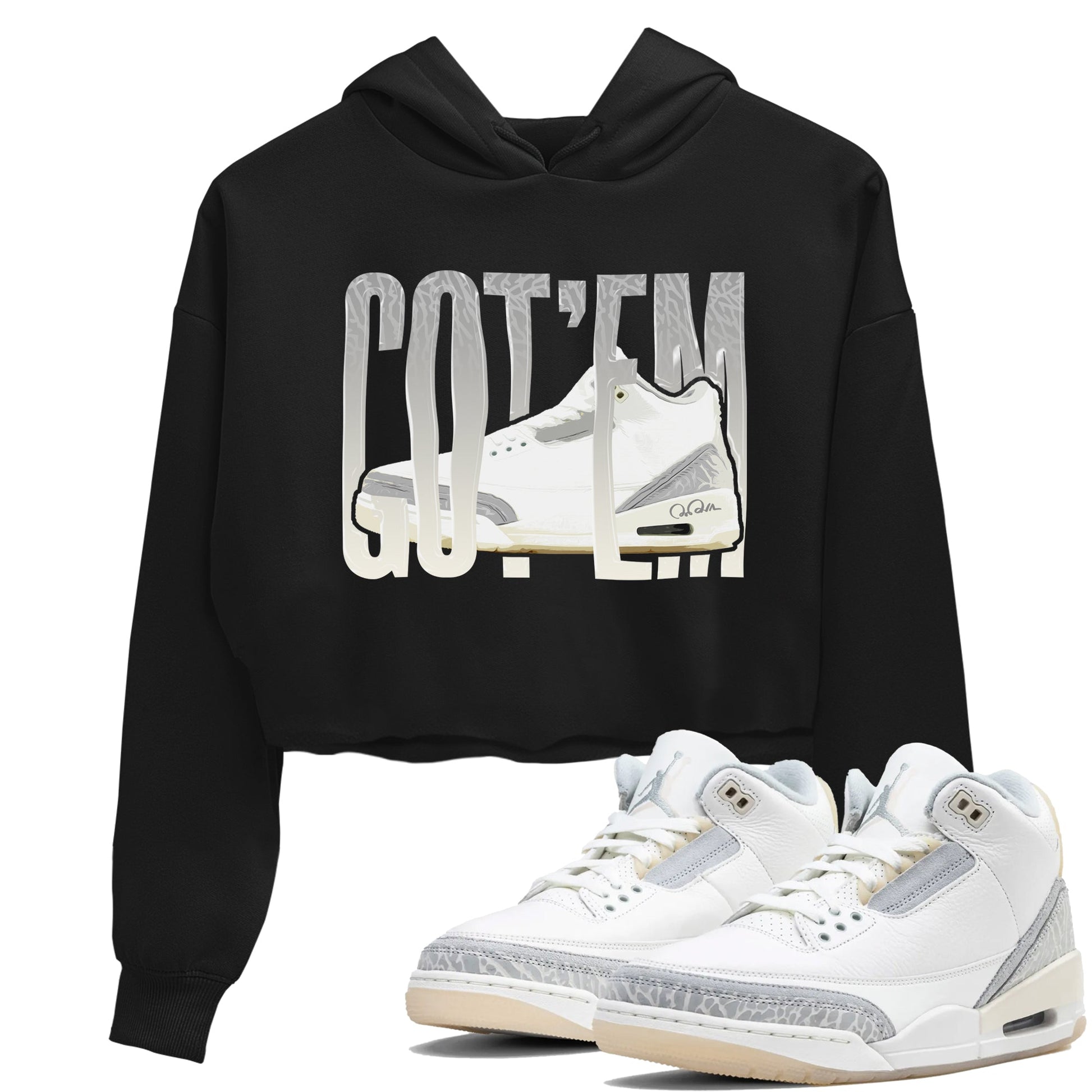 3s Ivory shirt to match jordans Wiggling Gotem sneaker tees Air Jordan 3 Ivory SNRT Sneaker Release Tees Black 1 crop length shirt