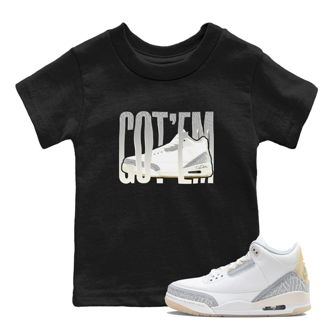 3s Ivory shirt to match jordans Wiggling Gotem sneaker tees Air Jordan 3 Ivory SNRT sneaker release tees baby toddler Black 1 cotton Shirt