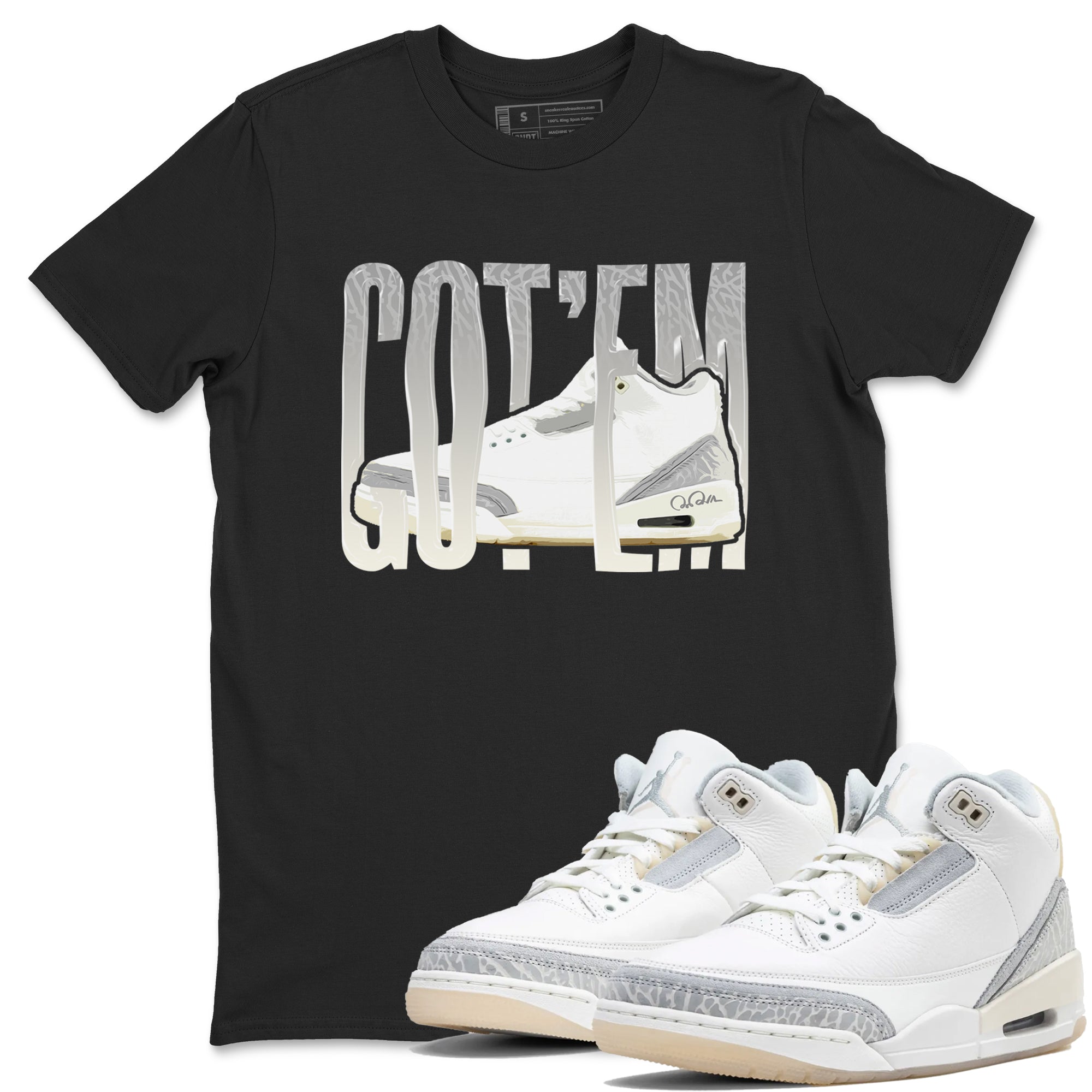 3s Ivory shirt to match jordans Wiggling Gotem sneaker tees Air Jordan 3 Ivory SNRT Sneaker Release Tees unisex cotton Black 1 crew neck shirt