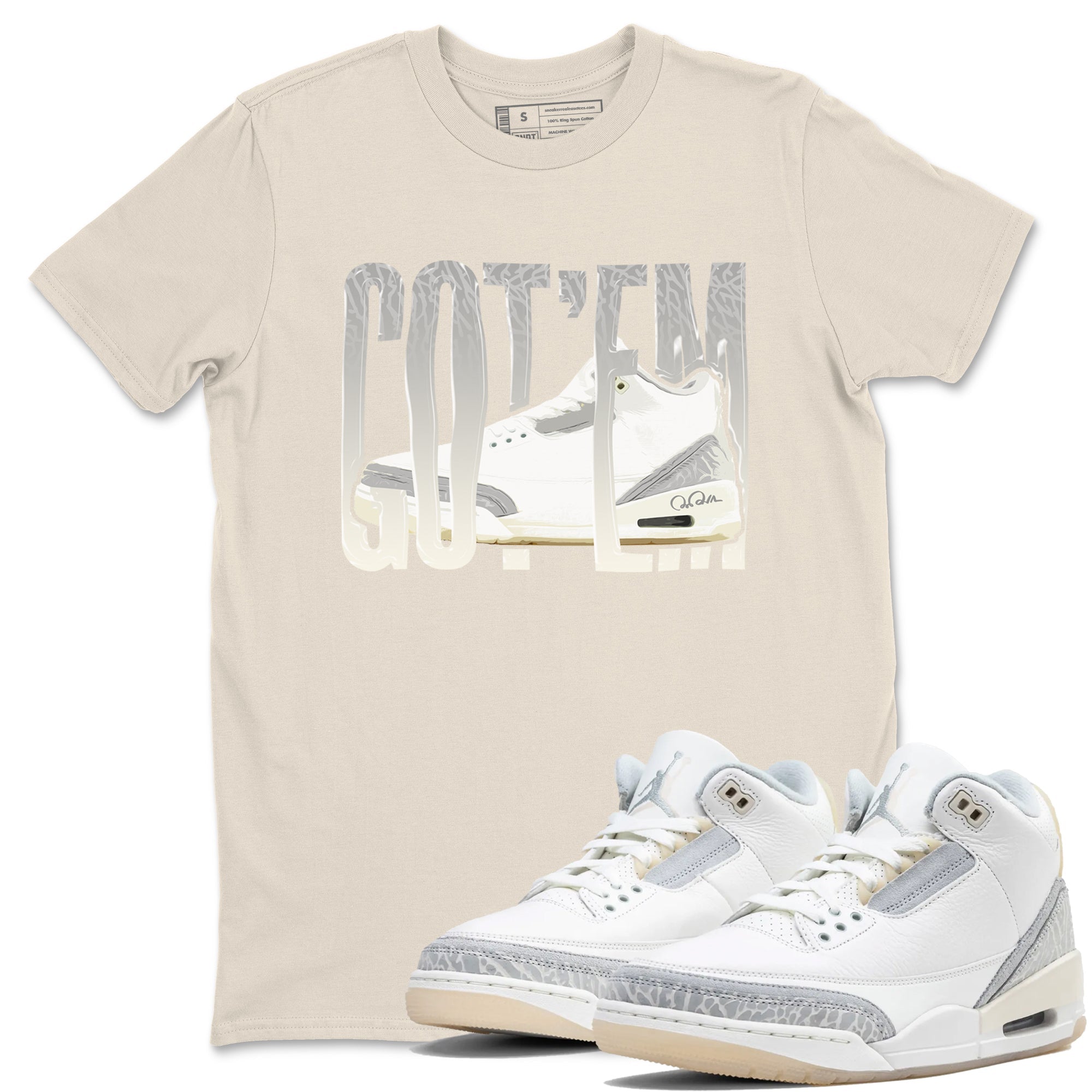 3s Ivory shirt to match jordans Wiggling Gotem sneaker tees Air Jordan 3 Ivory SNRT Sneaker Release Tees unisex cotton Natural 1 crew neck shirt