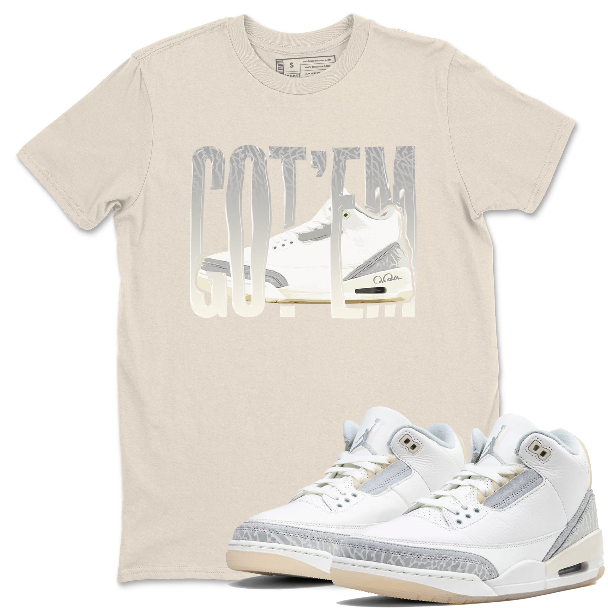 3s Ivory shirt to match jordans Wiggling Gotem sneaker tees Air Jordan 3 Ivory SNRT Sneaker Release Tees unisex cotton Natural 1 crew neck shirt