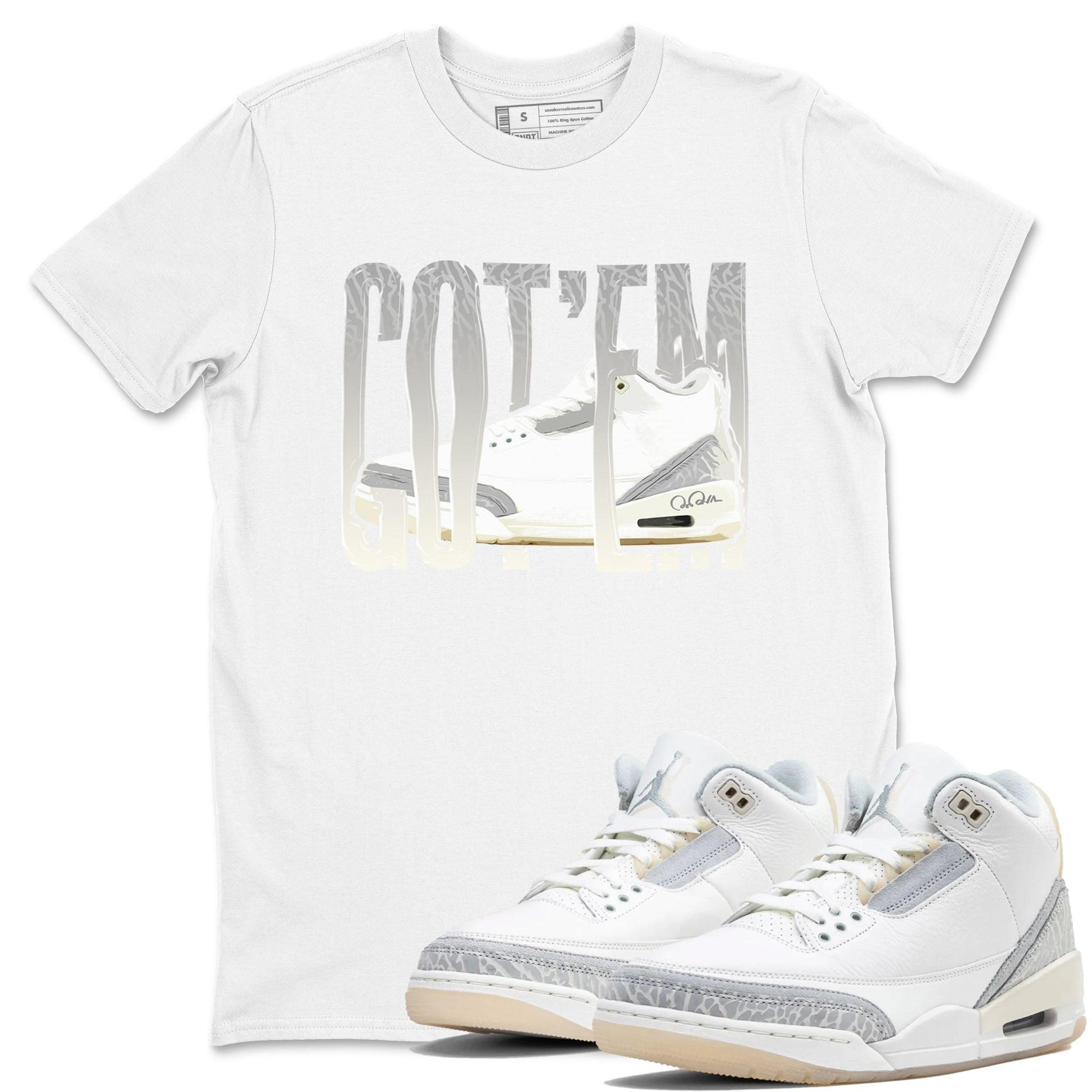 3s Ivory shirt to match jordans Wiggling Gotem sneaker tees Air Jordan 3 Ivory SNRT Sneaker Release Tees unisex cotton White 1 crew neck shirt