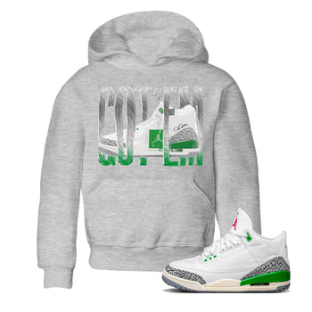 Air Jordan 3 Lucky Green Sneaker Match Tees Wiggling Gotem Sneaker Tees AJ3 Lucky Green Sneaker Release Tees Kids Shirts Heather Grey 1