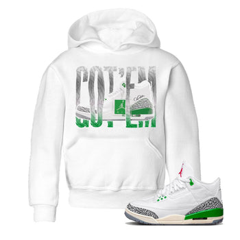 Air Jordan 3 Lucky Green Sneaker Match Tees Wiggling Gotem Sneaker Tees AJ3 Lucky Green Sneaker Release Tees Kids Shirts White 1