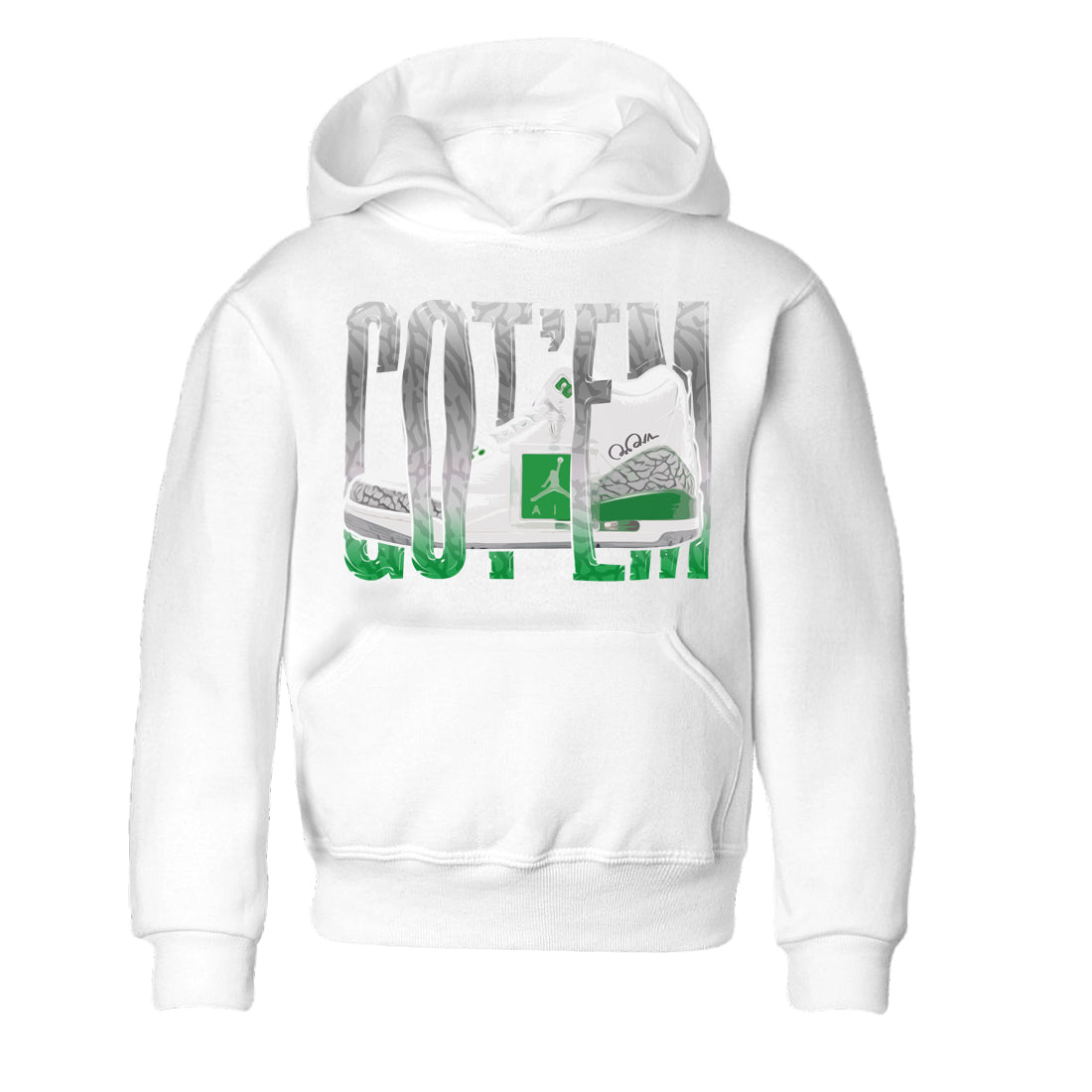 Air Jordan 3 Lucky Green Sneaker Match Tees Wiggling Gotem Sneaker Tees AJ3 Lucky Green Sneaker Release Tees Kids Shirts White 2