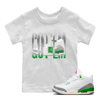 Air Jordan 3 Lucky Green Sneaker Match Tees Wiggling Gotem Sneaker Tees AJ3 Lucky Green Sneaker Release Tees Kids Shirts White 1