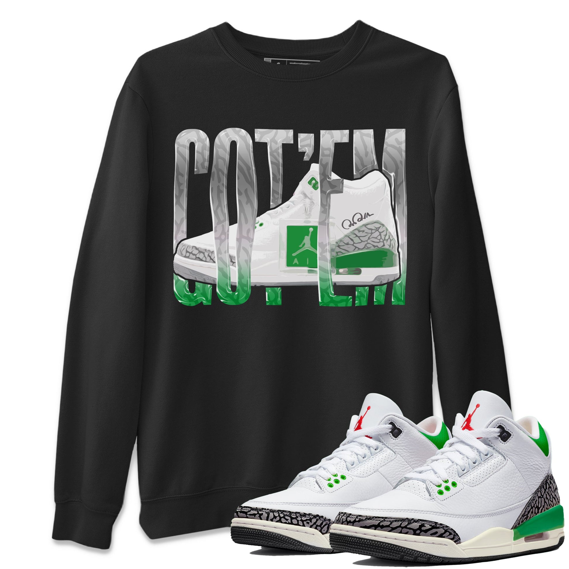 Air Jordan 3 Lucky Green Sneaker Match Tees Wiggling Gotem Sneaker Tees AJ3 Lucky Green Sneaker Release Tees Unisex Shirts Black 1