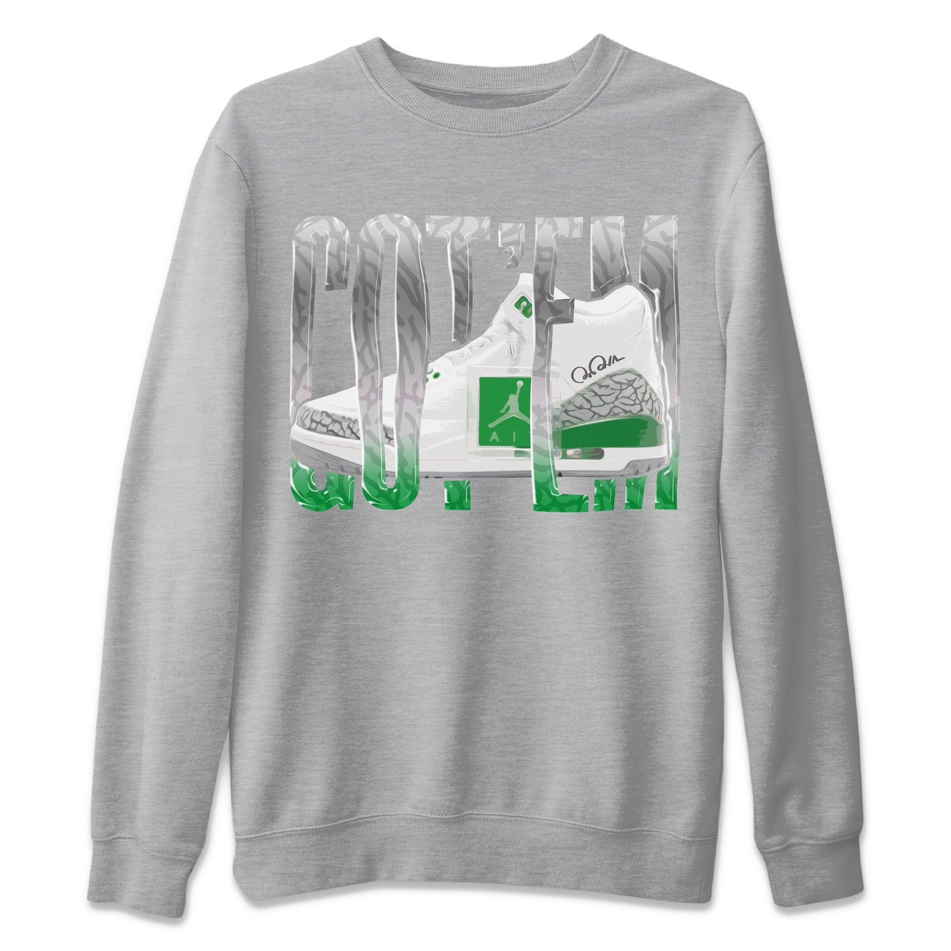 Air Jordan 3 Lucky Green Sneaker Match Tees Wiggling Gotem Sneaker Tees AJ3 Lucky Green Sneaker Release Tees Unisex Shirts Heather Grey 2