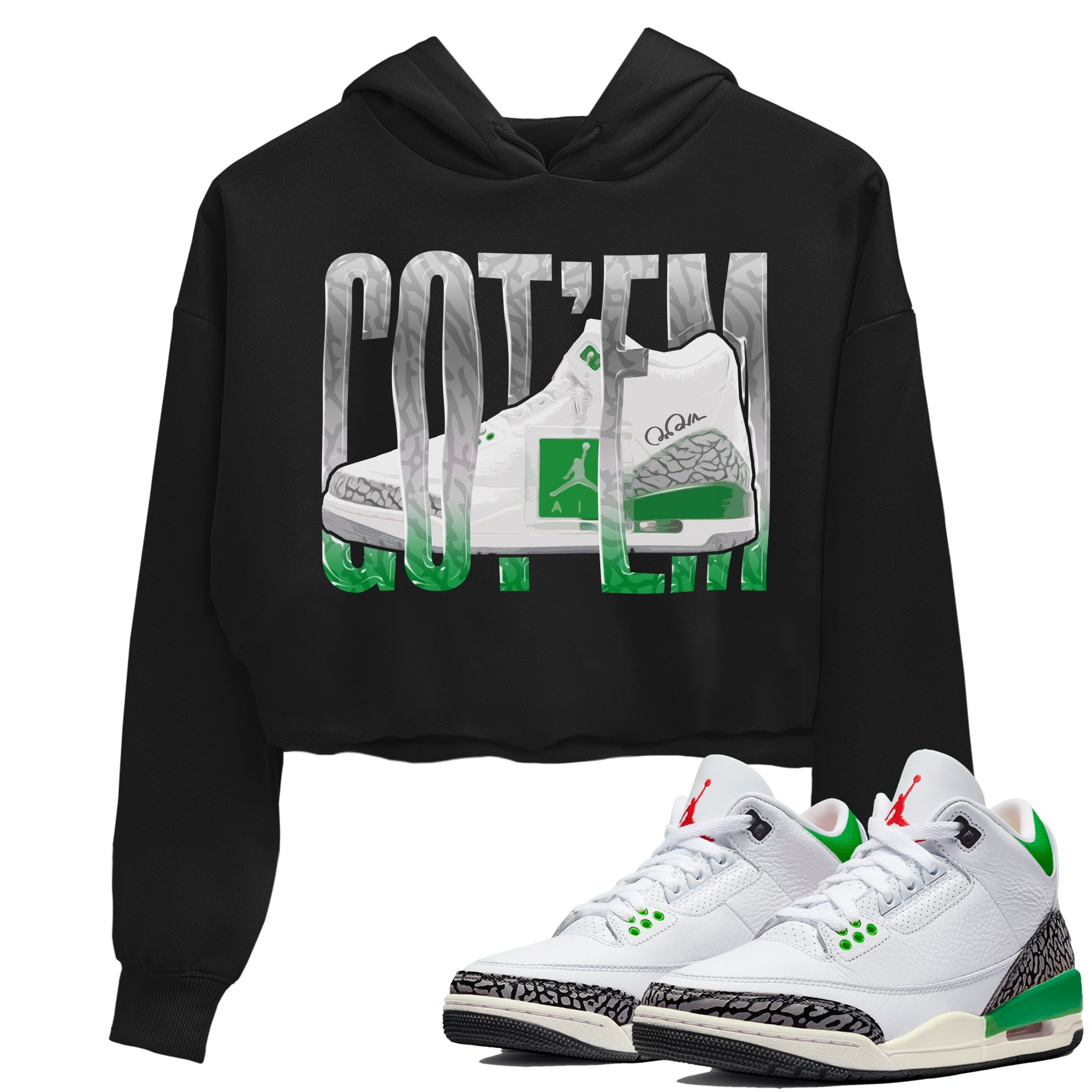 Air Jordan 3 Lucky Green Sneaker Match Tees Wiggling Gotem Sneaker Tees AJ3 Lucky Green Sneaker Release Tees Women's Shirts Black 1