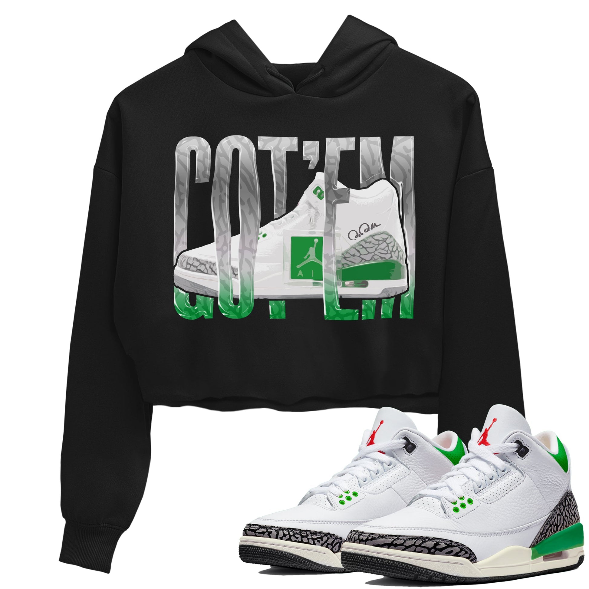 Air Jordan 3 Lucky Green Sneaker Match Tees Wiggling Gotem Sneaker Tees AJ3 Lucky Green Sneaker Release Tees Women's Shirts Black 1
