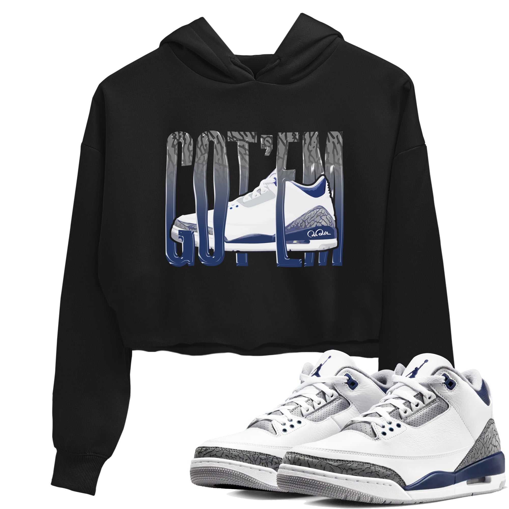 3s Midnight Navy shirt to match jordans Wiggling Gotem sneaker tees Air Jordan 3 Midnight Navy SNRT Sneaker Release Tees Black 1 crop length shirt