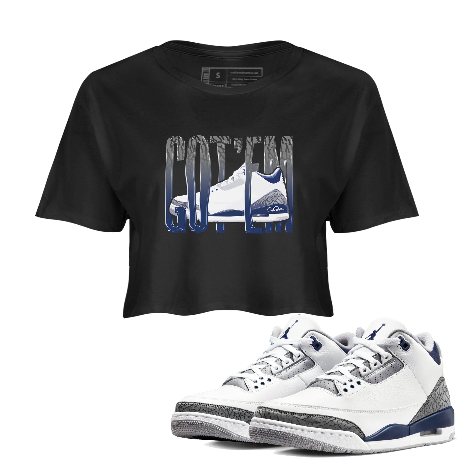 3s Midnight Navy shirt to match jordans Wiggling Gotem sneaker tees Air Jordan 3 Midnight Navy SNRT Sneaker Release Tees Black 1 crop length shirt