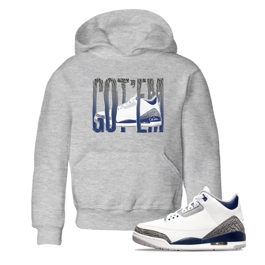 3s Midnight Navy shirt to match jordans Wiggling Gotem sneaker tees Air Jordan 3 Midnight Navy SNRT sneaker release tees baby toddler Heather Grey 1 cotton Shirt