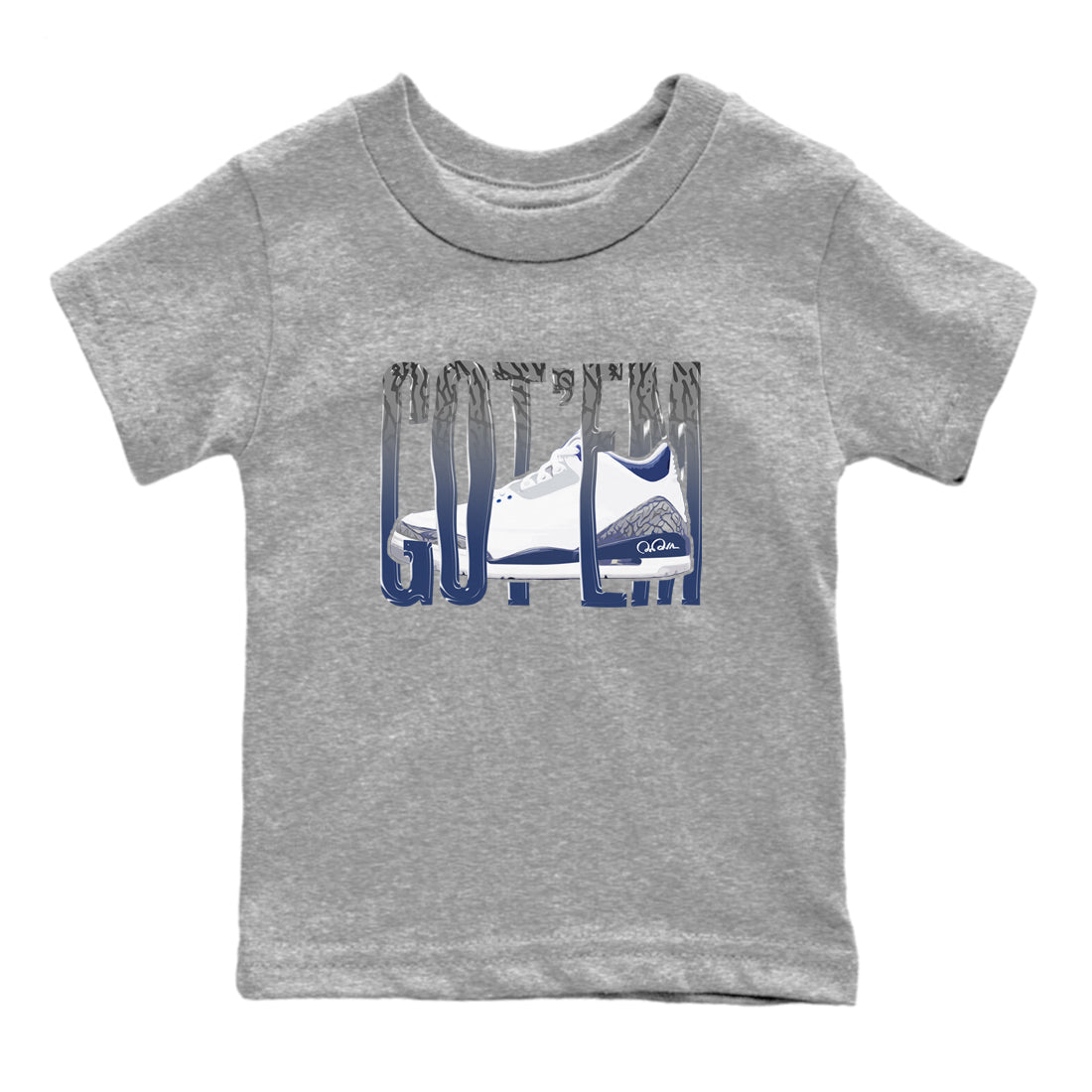 3s Midnight Navy shirt to match jordans Wiggling Gotem sneaker tees Air Jordan 3 Midnight Navy SNRT sneaker release tees baby toddler Heather Grey 2 cotton Shirt