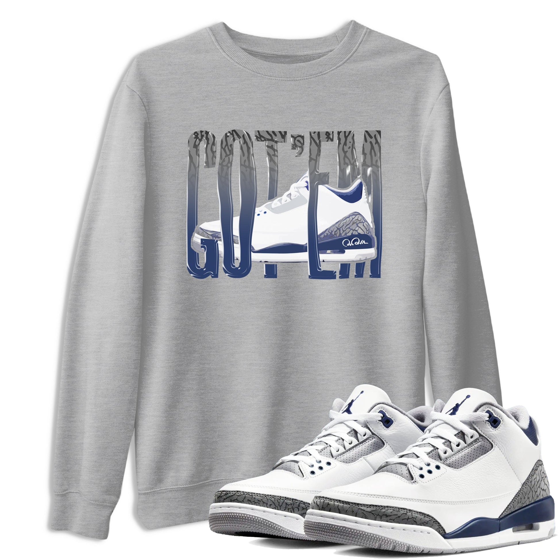 3s Midnight Navy shirt to match jordans Wiggling Gotem sneaker tees Air Jordan 3 Midnight Navy SNRT Sneaker Release Tees unisex cotton Heather Grey 1 crew neck shirt