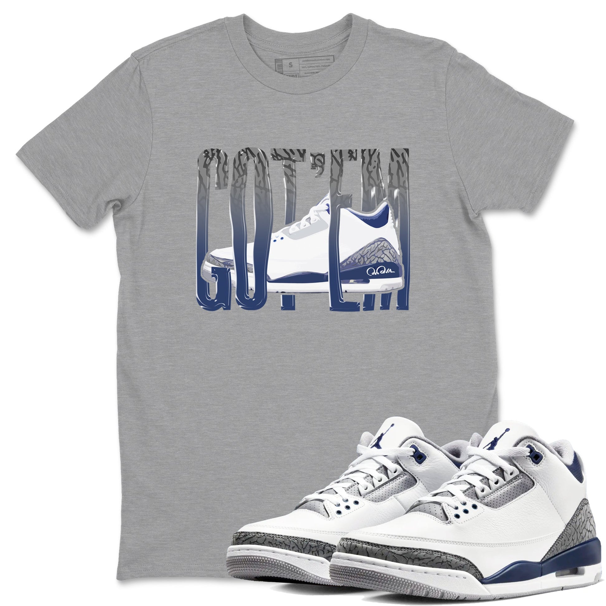 3s Midnight Navy shirt to match jordans Wiggling Gotem sneaker tees Air Jordan 3 Midnight Navy SNRT Sneaker Release Tees unisex cotton Heather Grey 1 crew neck shirt