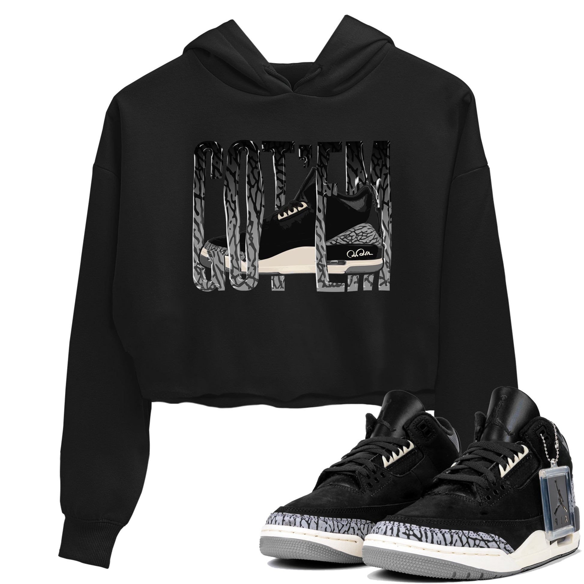 Air Jordan 3 Off Noir shirt to match jordans Wiggling Gotem sneaker tees AJ3 Off Noir SNRT Sneaker Release Tees Black 1 Crop T-Shirt