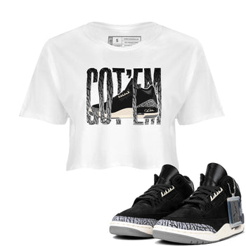 Air Jordan 3 Off Noir shirt to match jordans Wiggling Gotem sneaker tees AJ3 Off Noir SNRT Sneaker Release Tees White 1 Crop T-Shirt