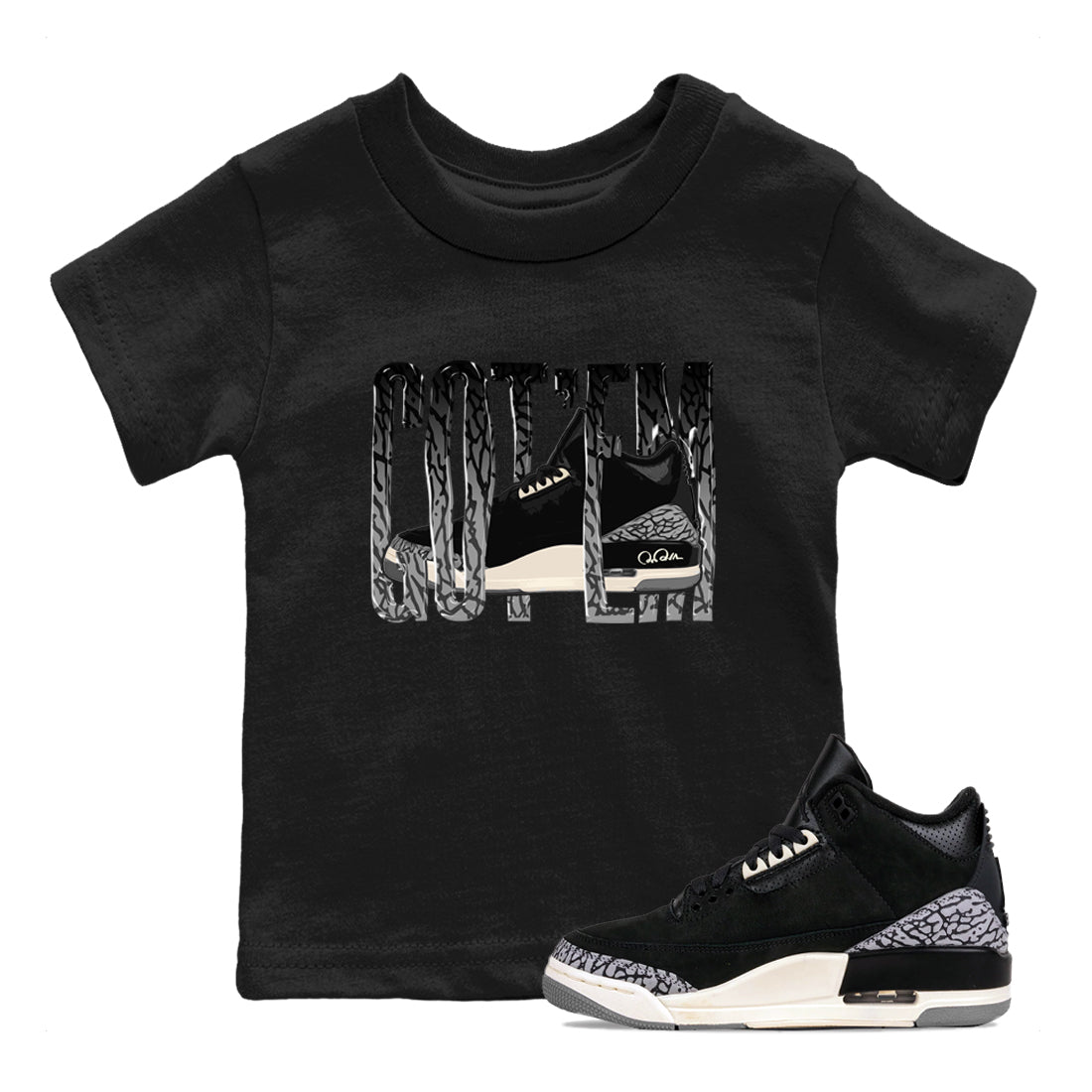 Air Jordan 3 Off Noir shirt to match jordans Wiggling Gotem sneaker tees AJ3 Off Noir SNRT Sneaker Release Tees Baby Toddler Black 1 T-Shirt