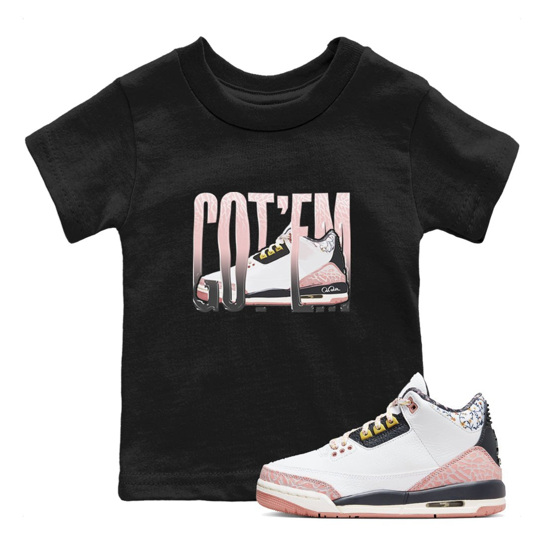 Air Jordan 3 GS Vintage Floral shirt to match jordans Wiggling Gotem sneaker tees Air Jordan 3 Vintage Floral SNRT sneaker release tees baby toddler Black 1 cotton Shirt