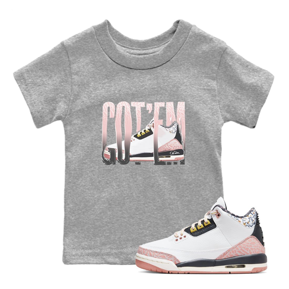 Air Jordan 3 GS Vintage Floral shirt to match jordans Wiggling Gotem sneaker tees Air Jordan 3 Vintage Floral SNRT sneaker release tees baby toddler Heather Grey 1 cotton Shirt