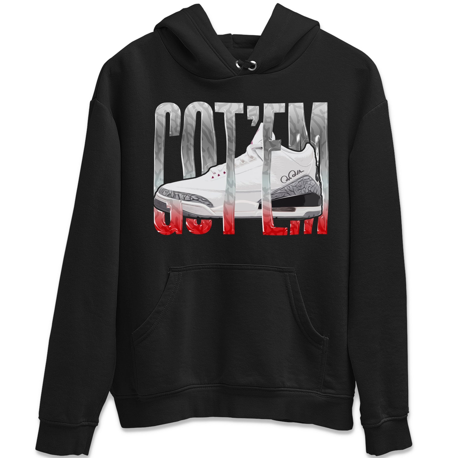 Air Jordan 3 White Cement Sneaker Match Tees Wiggling Gotem Sneaker Tees AJ3 White Cement Sneaker Release Tees Unisex Shirts Black 2