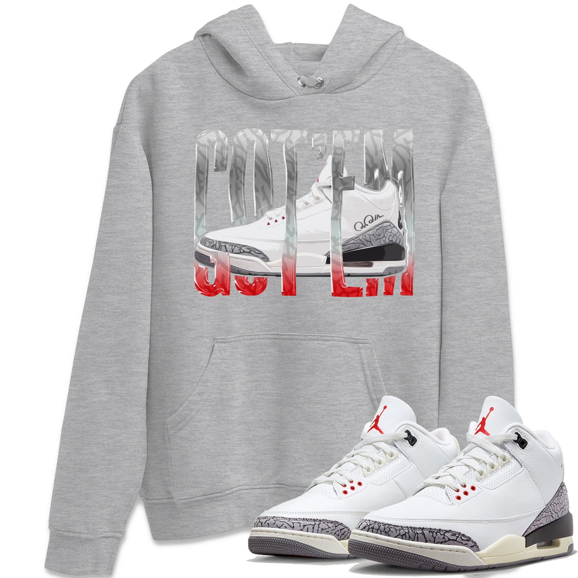 Air Jordan 3 White Cement Sneaker Match Tees Wiggling Gotem Sneaker Tees AJ3 White Cement Sneaker Release Tees Unisex Shirts Heather Grey 1