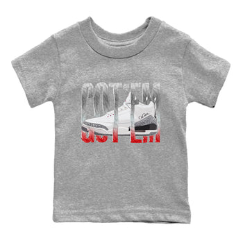 Air Jordan 3 White Cement Sneaker Match Tees Wiggling Gotem Sneaker Tees AJ3 White Cement Sneaker Release Tees Kids Shirts Heather Grey 2