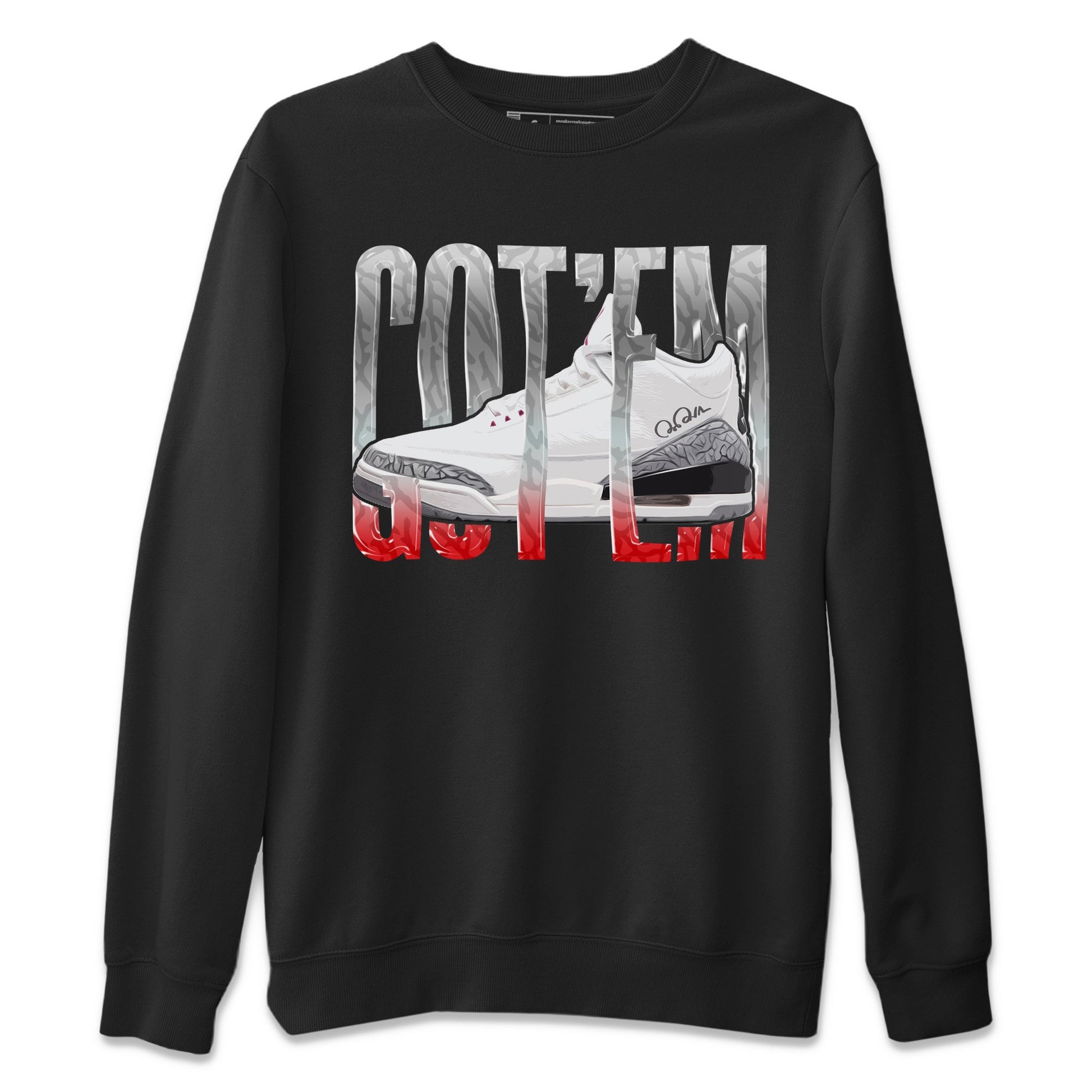 Air Jordan 3 White Cement Sneaker Match Tees Wiggling Gotem Sneaker Tees AJ3 White Cement Sneaker Release Tees Unisex Shirts Black 2
