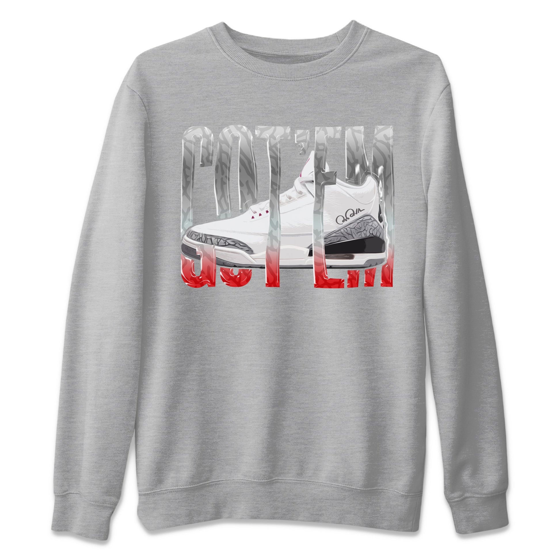 Air Jordan 3 White Cement Sneaker Match Tees Wiggling Gotem Sneaker Tees AJ3 White Cement Sneaker Release Tees Unisex Shirts Heather Grey 2