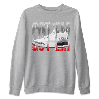 Air Jordan 3 White Cement Sneaker Match Tees Wiggling Gotem Sneaker Tees AJ3 White Cement Sneaker Release Tees Unisex Shirts Heather Grey 2