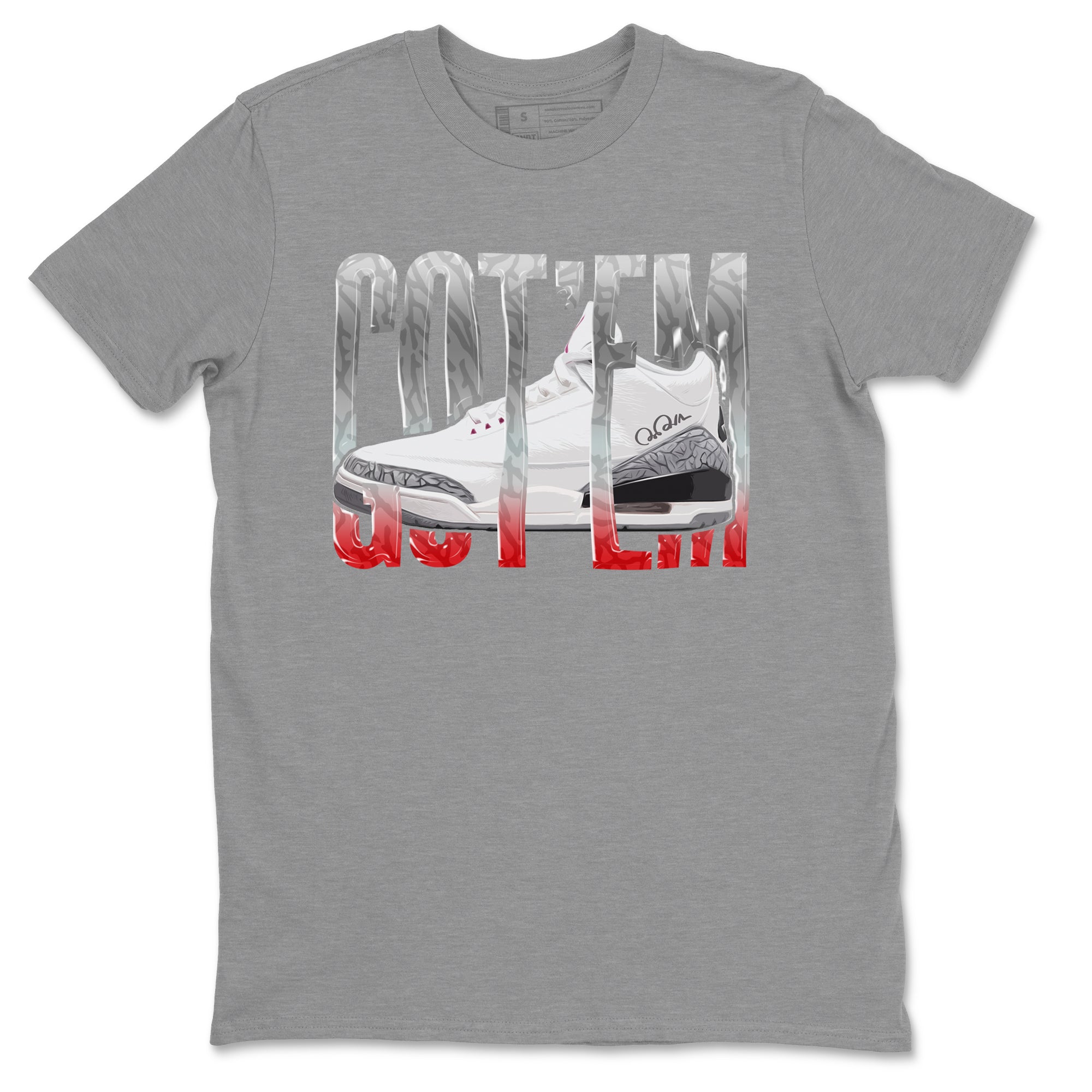 Air Jordan 3 White Cement Sneaker Match Tees Wiggling Gotem Sneaker Tees AJ3 White Cement Sneaker Release Tees Unisex Shirts Heather Grey 2