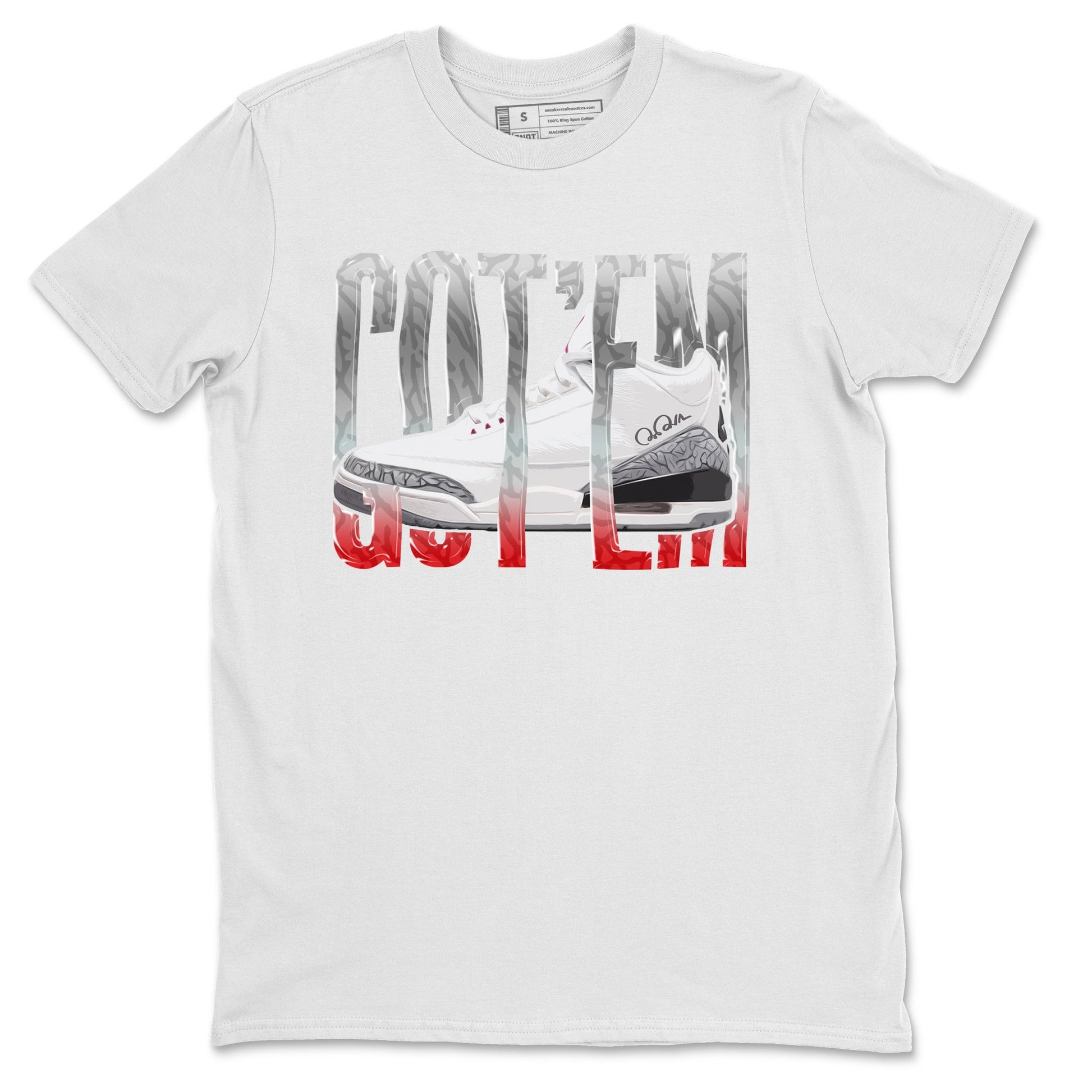 Air Jordan 3 White Cement Sneaker Match Tees Wiggling Gotem Sneaker Tees AJ3 White Cement Sneaker Release Tees Unisex Shirts White 2