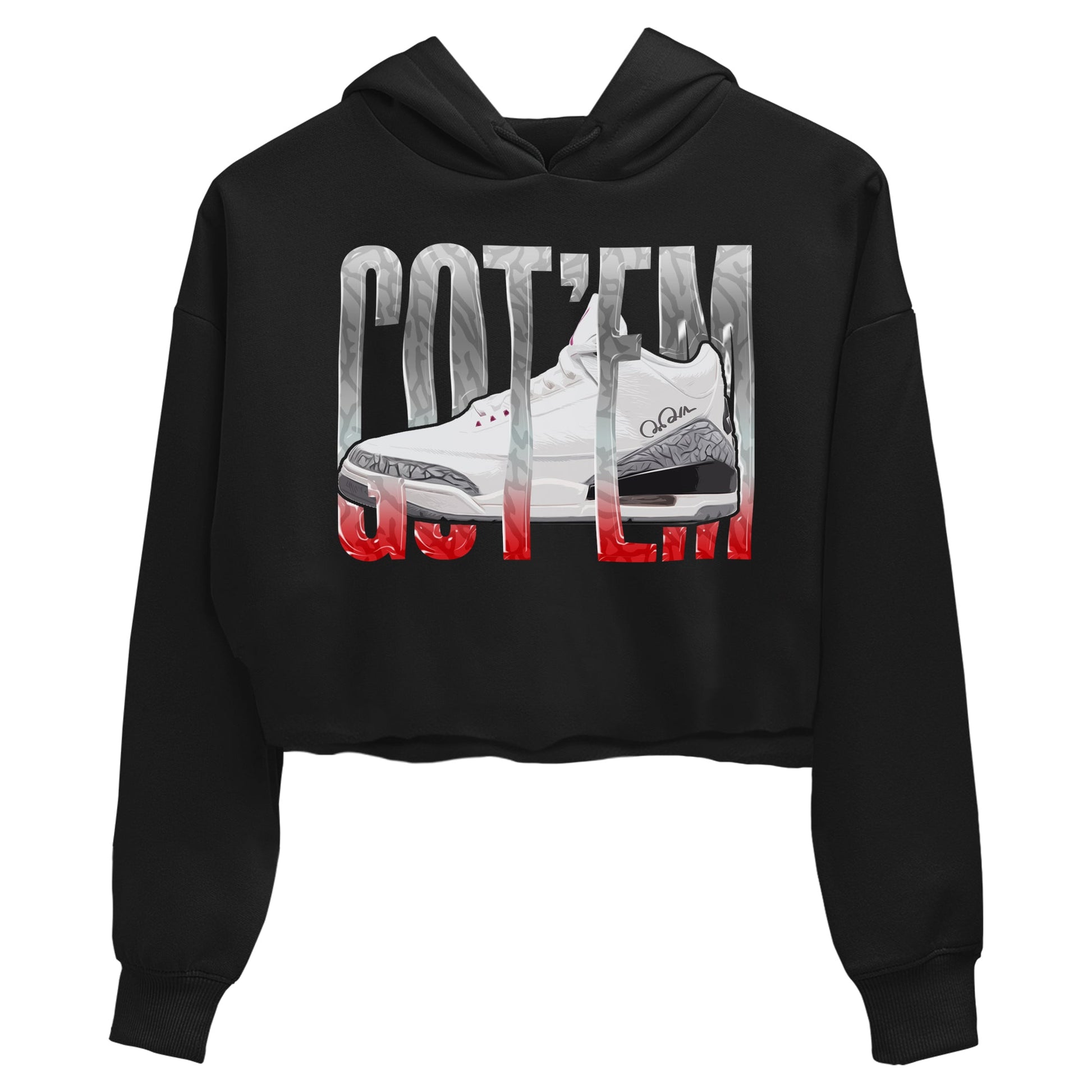 Air Jordan 3 White Cement Sneaker Match Tees Wiggling Gotem Sneaker Tees AJ3 White Cement Sneaker Release Tees Women's Shirts Black 2