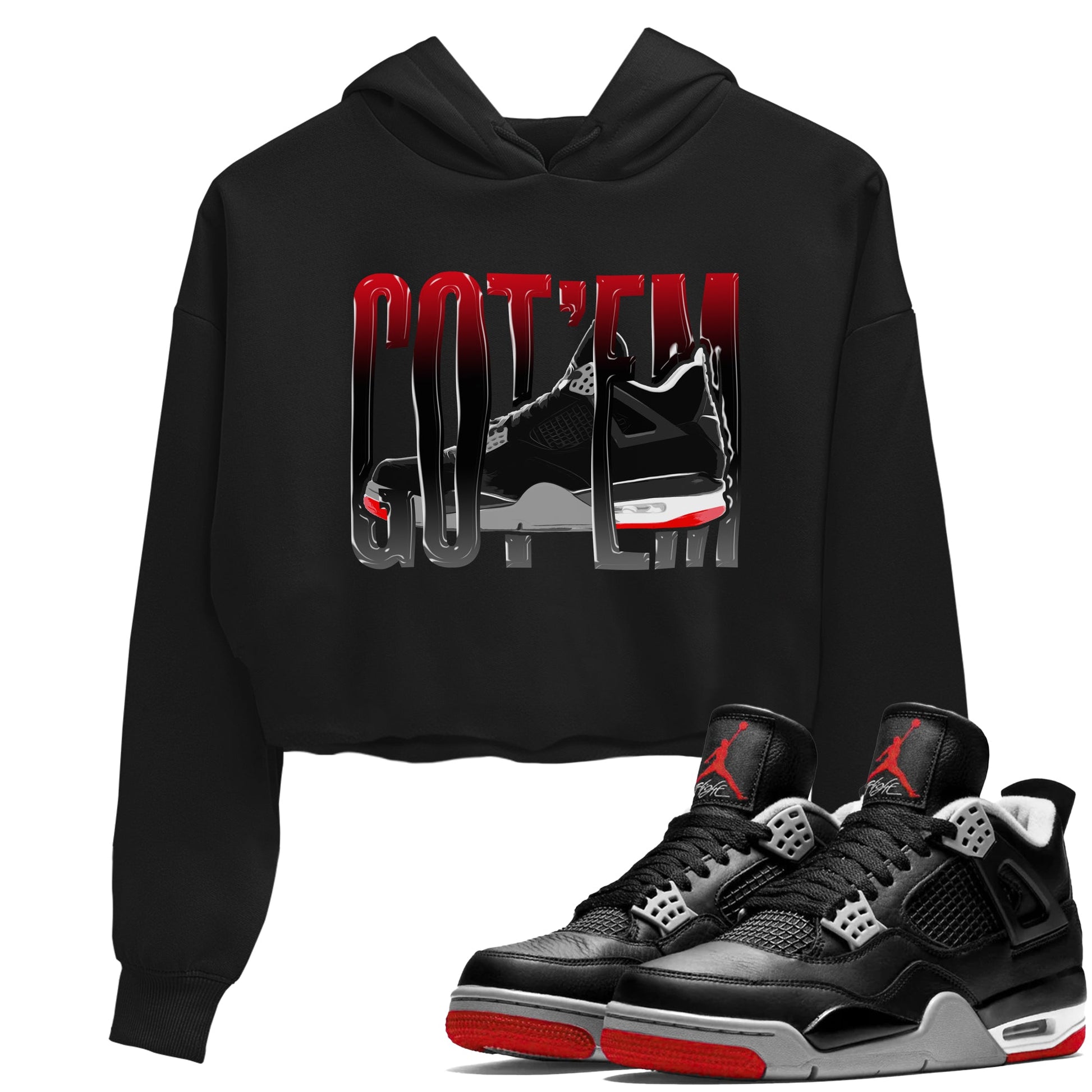 4s Bred Reimagined shirt to match jordans Wiggling Gotem sneaker tees Air Jordan 4 Bred Reimagined SNRT Sneaker Release Tees Black 1 Crop T-Shirt