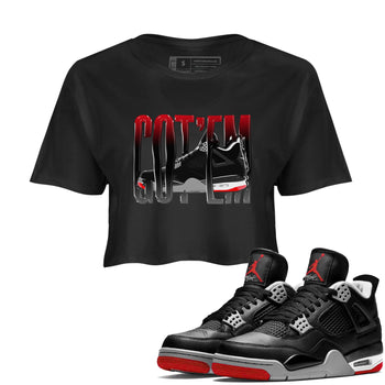 4s Bred Reimagined shirt to match jordans Wiggling Gotem sneaker tees Air Jordan 4 Bred Reimagined SNRT Sneaker Release Tees Black 1 Crop T-Shirt