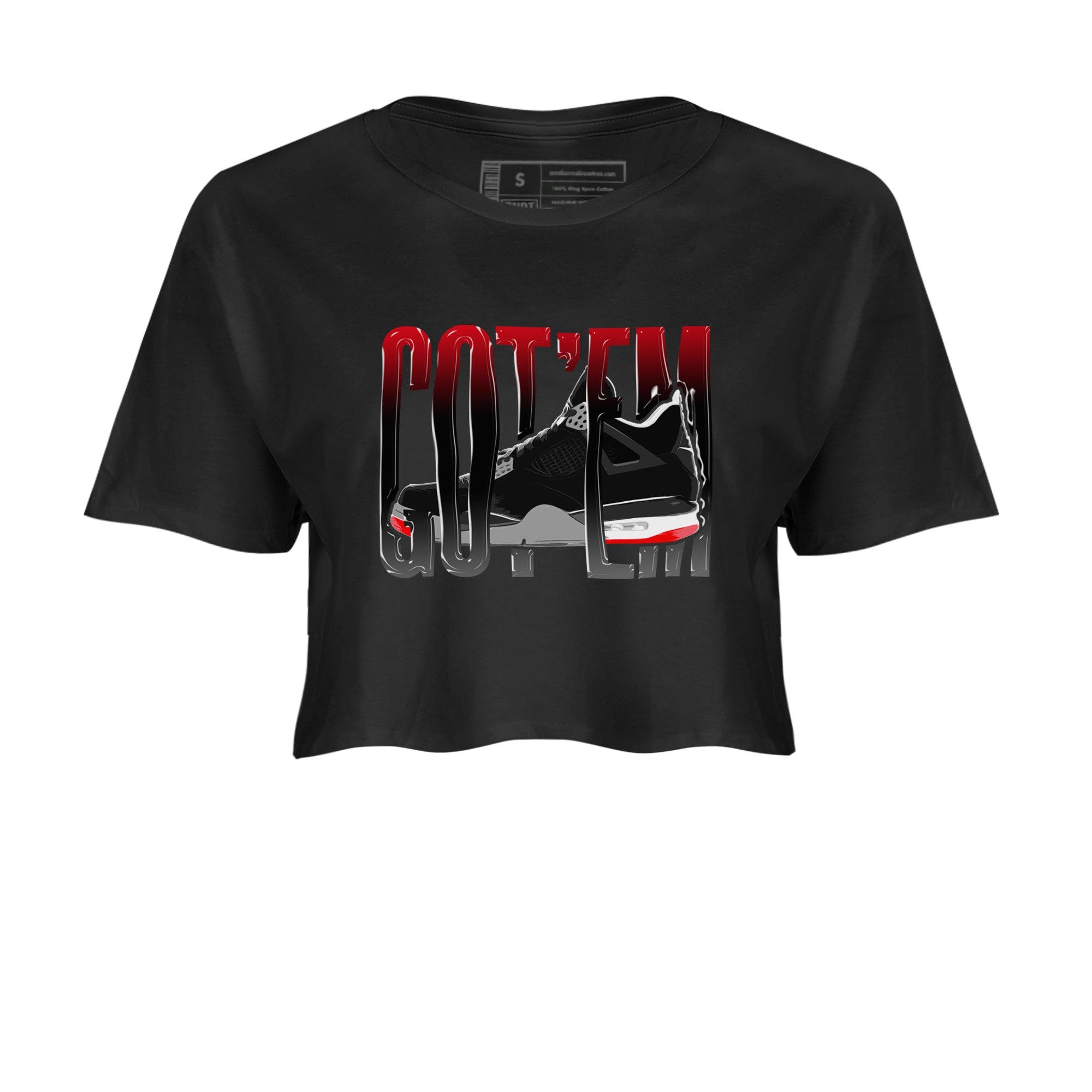 4s Bred Reimagined shirt to match jordans Wiggling Gotem sneaker tees Air Jordan 4 Bred Reimagined SNRT Sneaker Release Tees Black 2 Crop T-Shirt