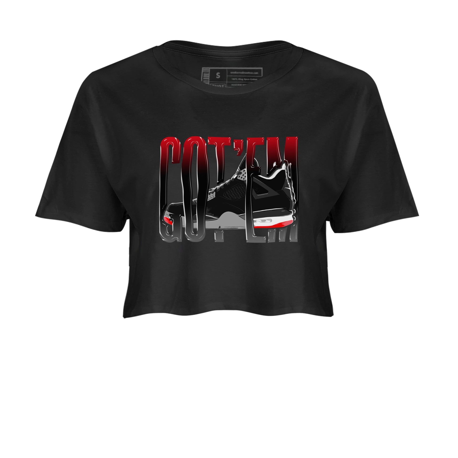 4s Bred Reimagined shirt to match jordans Wiggling Gotem sneaker tees Air Jordan 4 Bred Reimagined SNRT Sneaker Release Tees Black 2 Crop T-Shirt