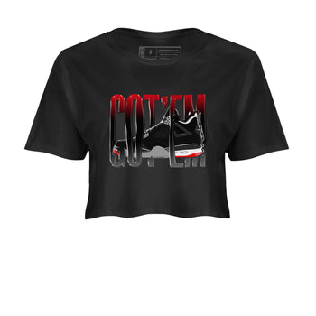 4s Bred Reimagined shirt to match jordans Wiggling Gotem sneaker tees Air Jordan 4 Bred Reimagined SNRT Sneaker Release Tees Black 2 Crop T-Shirt
