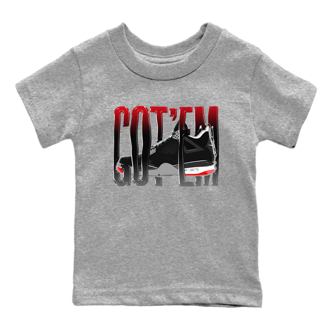 4s Bred Reimagined shirt to match jordans Wiggling Gotem sneaker tees Air Jordan 4 Bred Reimagined SNRT Sneaker Release Tees Baby Toddler Heather Grey 2 T-Shirt