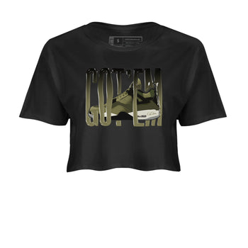 Air Jordan 4 Medium Olive shirt to match jordans Wiggling Gotem sneaker tees AJ4Medium Olive SNRT Sneaker Release Tees Black 2 Crop T-Shirt